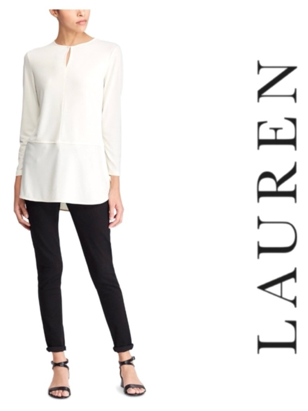 LAUREN RALPH LAUREN KEYHOLE JERSEY TOP